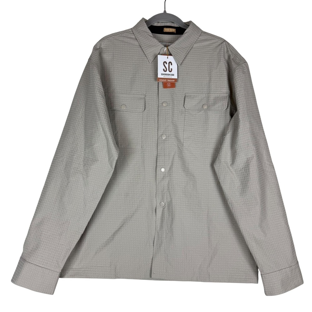 Sovereign Code Shirt Mens XL Beige Ivan Textured Long Sleeve Snap Front Casual